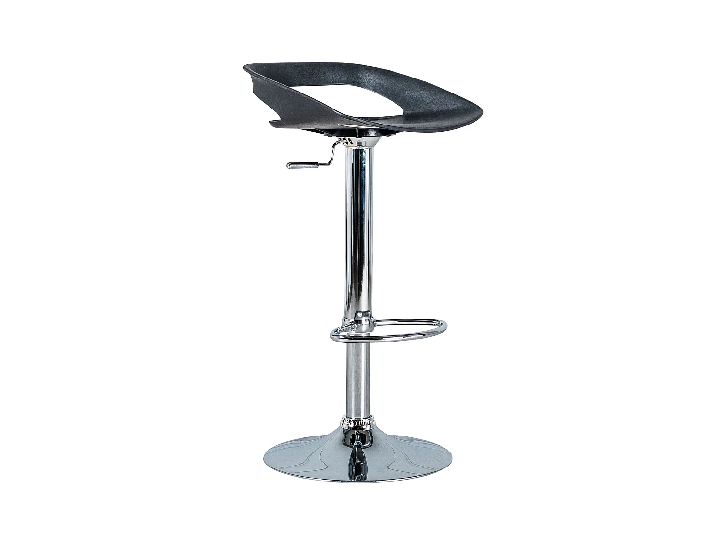 Lot de 2 tabourets hauts "Glenda" noirs en polypropylène avec vérin à gaz et repose-pieds, 40x40 cm, hauteur 69 cm.