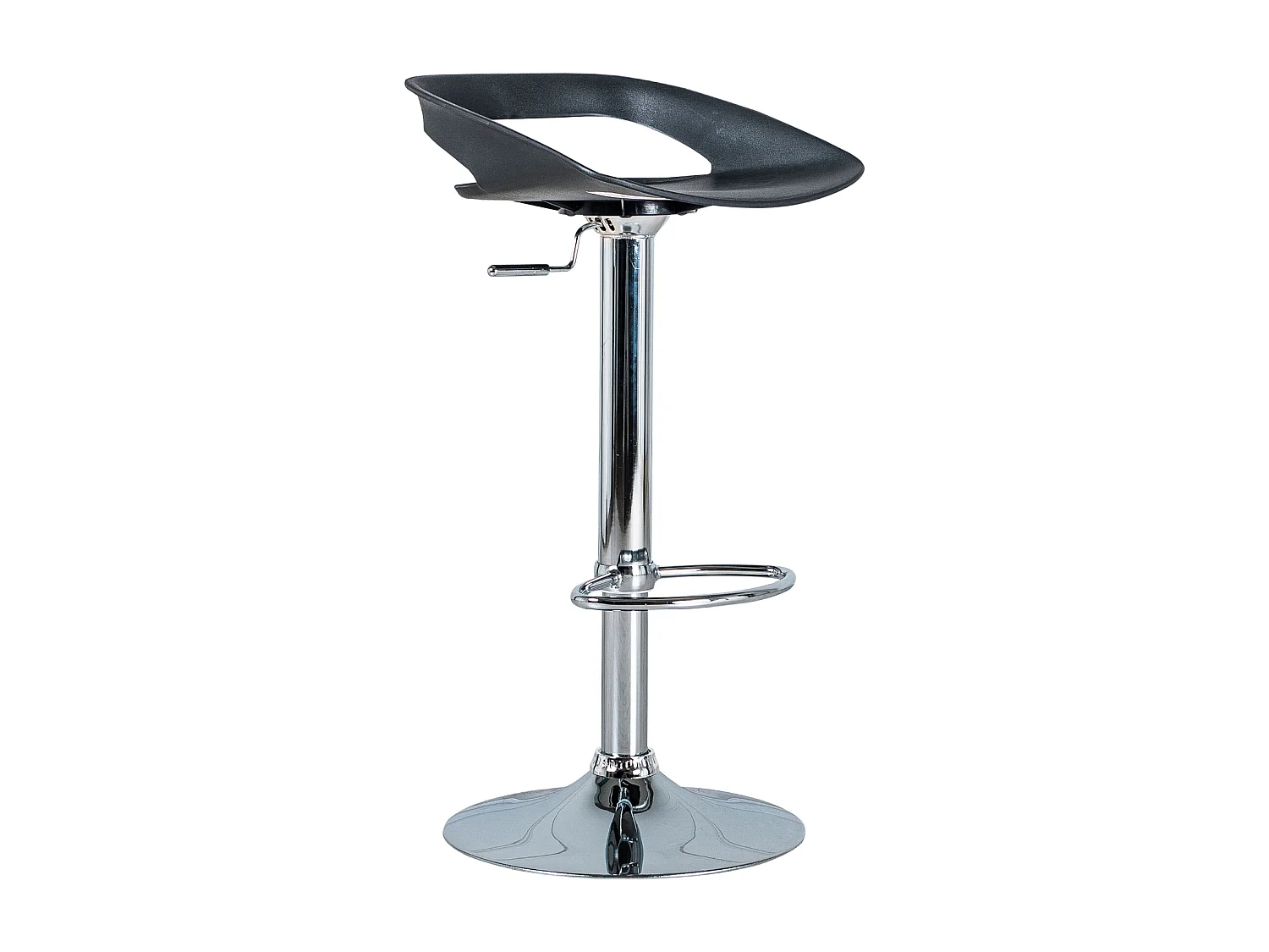 Lot de 2 tabourets hauts "Glenda" noirs en polypropylène avec vérin à gaz et repose-pieds, 40x40 cm, hauteur 69 cm.