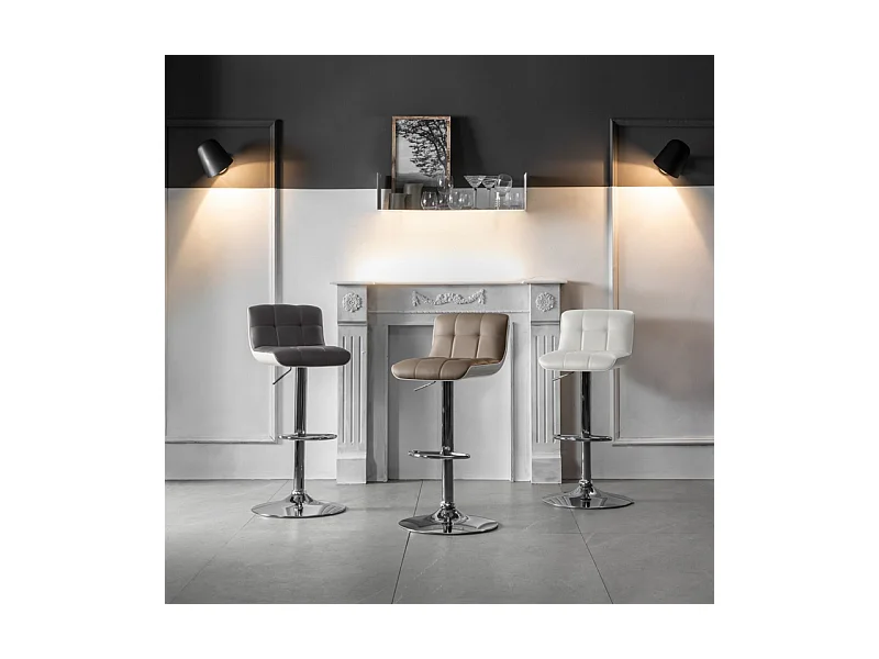 Lot de 2 tabourets rembourrés blancs "Kurt" en simili cuir avec vérin à gaz et repose-pieds cm 38,5x36 83h