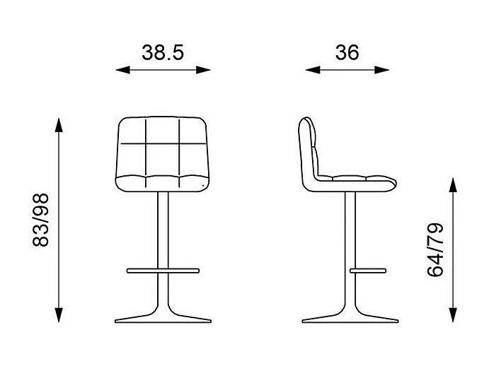 Zestaw 2 białych, wyściełanych taboretów "Kurt" ze skóry ekologicznej z podnośnikiem gazowym i podnóżkiem, 38,5 x 36,83 cm