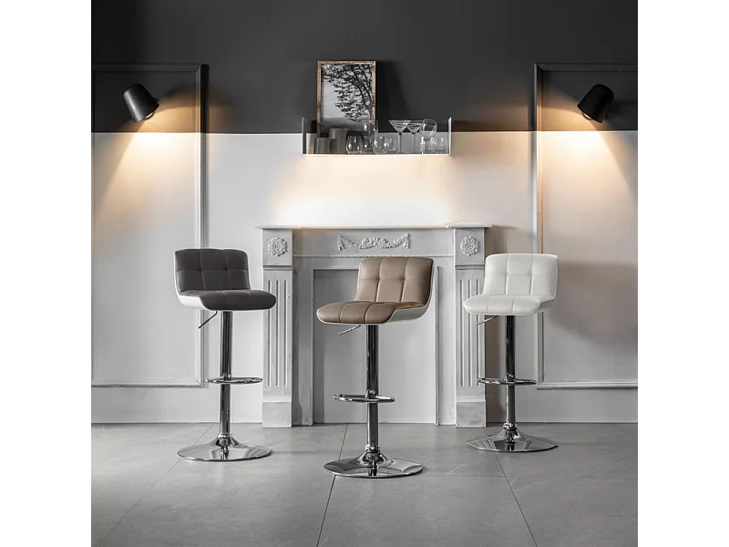 Zestaw 2 białych, wyściełanych taboretów "Kurt" ze skóry ekologicznej z podnośnikiem gazowym i podnóżkiem, 38,5 x 36,83 cm