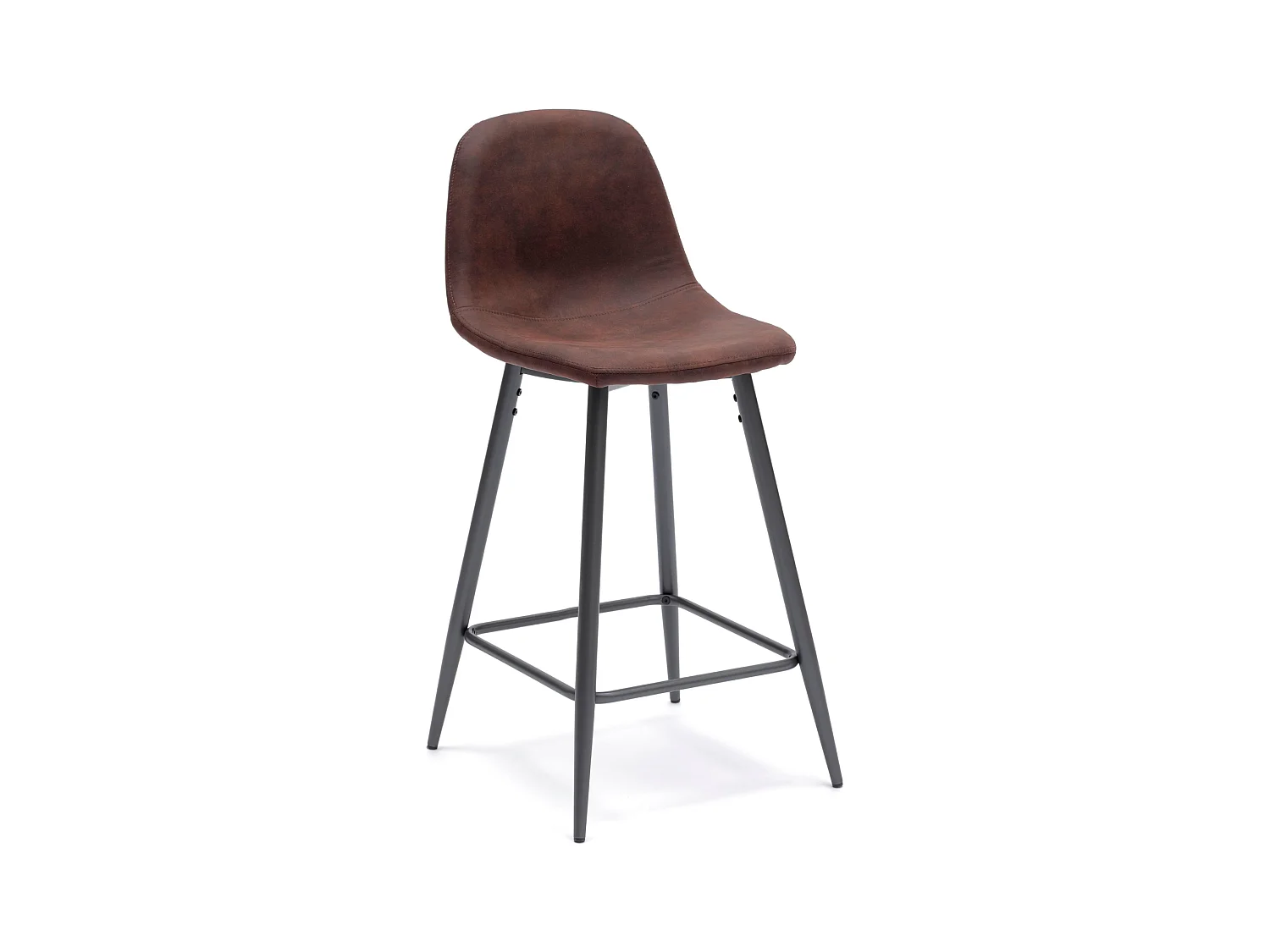 Lot de 2 tabourets hauts rembourrés "Brig" marron en simili cuir avec repose-pieds cm 50x44 84h