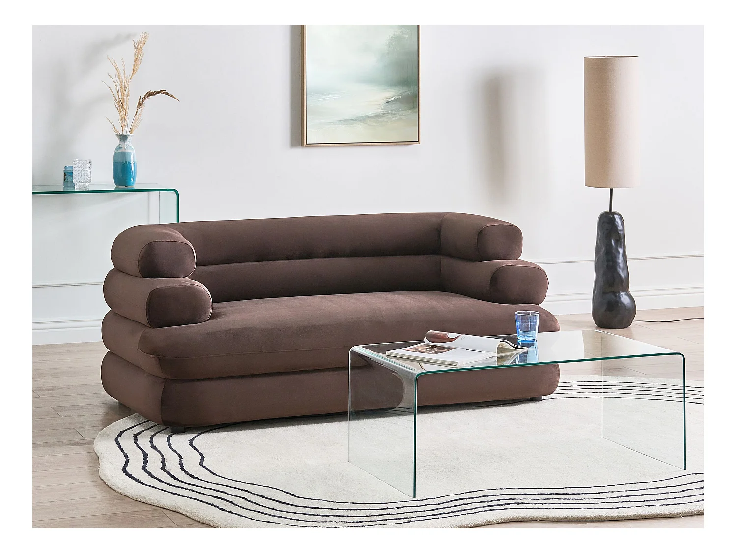 Canapé 2 places HELLE Velours Marron foncé