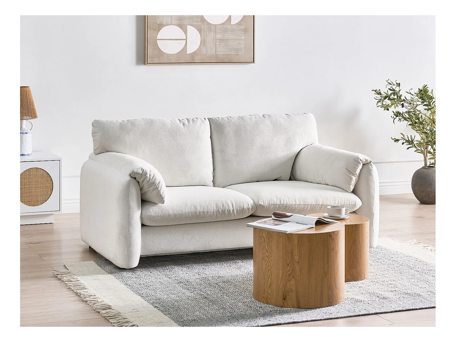 Canapé 2 places GETA Tissu Blanc cassé