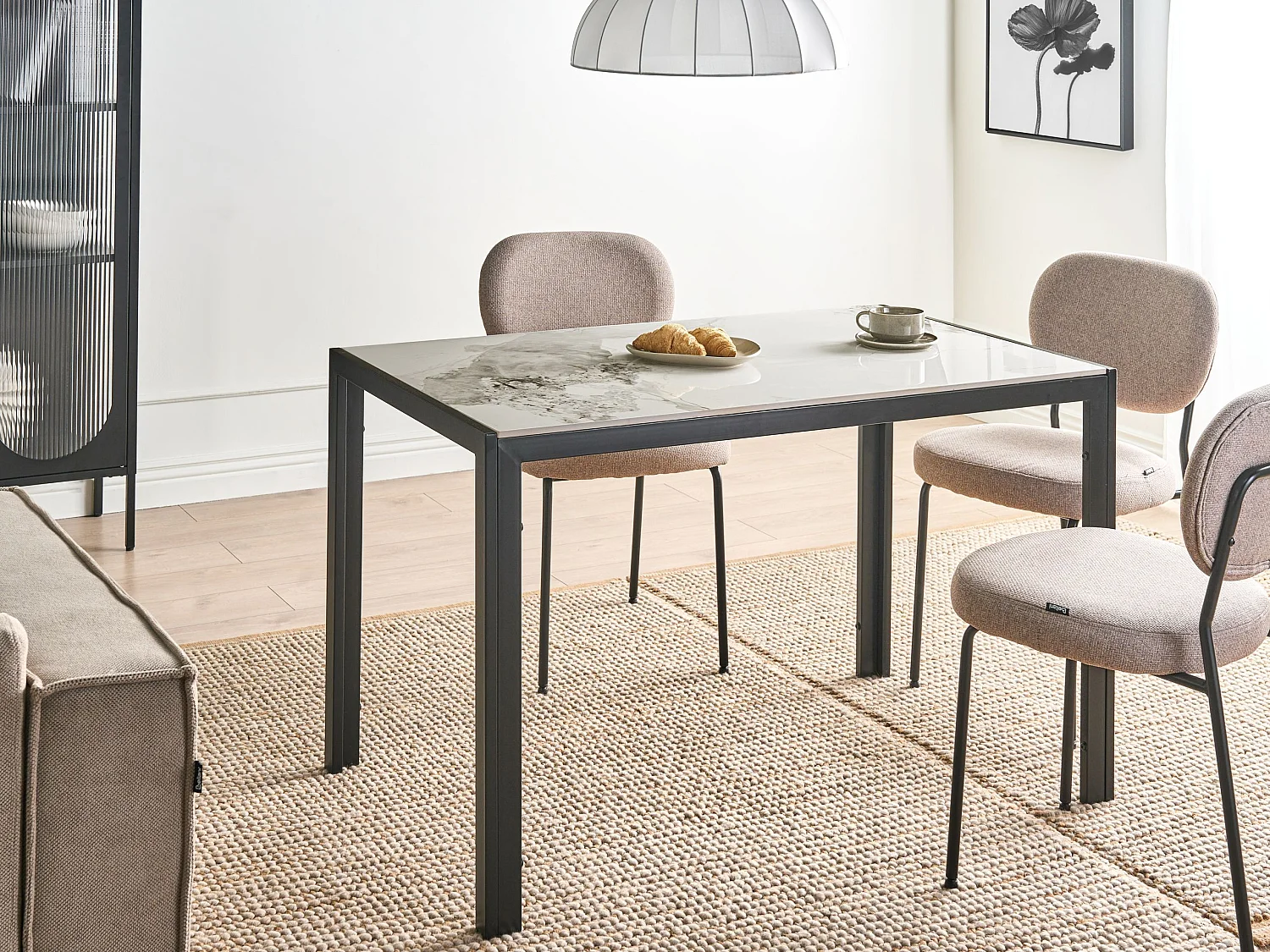 Table de repas CLARENCE Marbre blanc 70 cm Céramique 120 cm