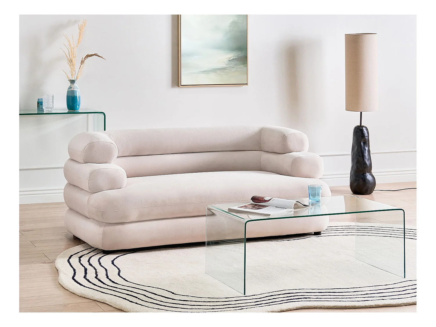 Canapé 2 places HELLE Velours Beige clair