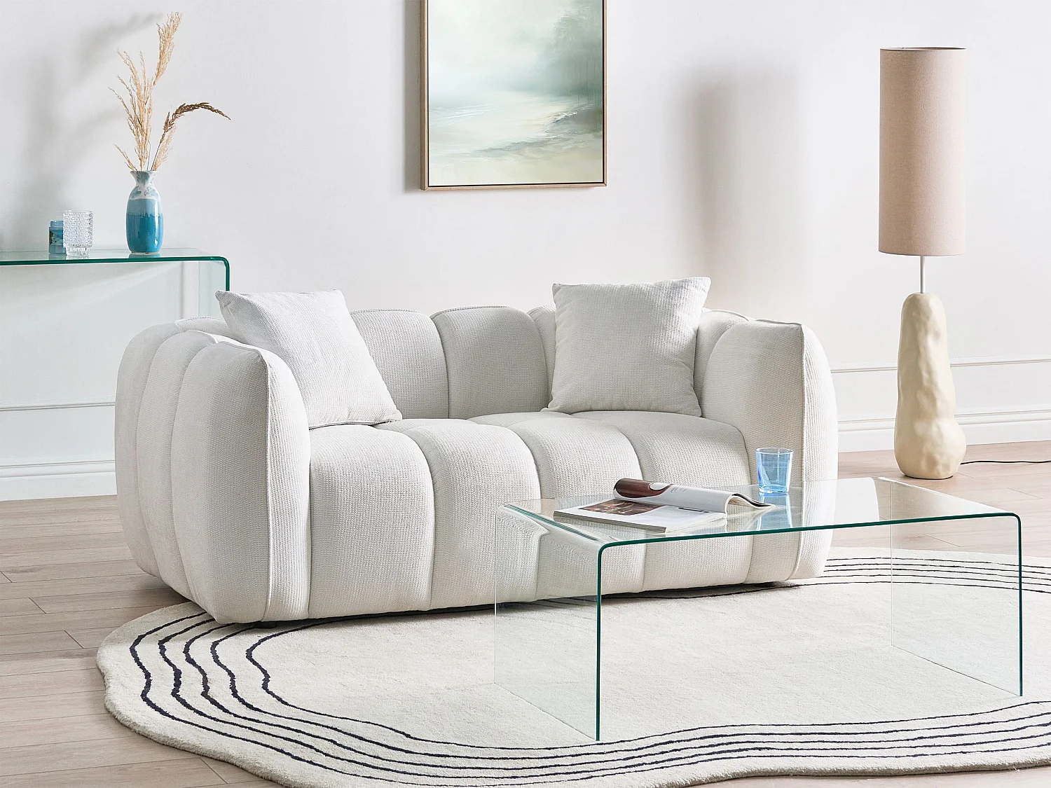 Canapé 2 places NESS Tissu Blanc cassé