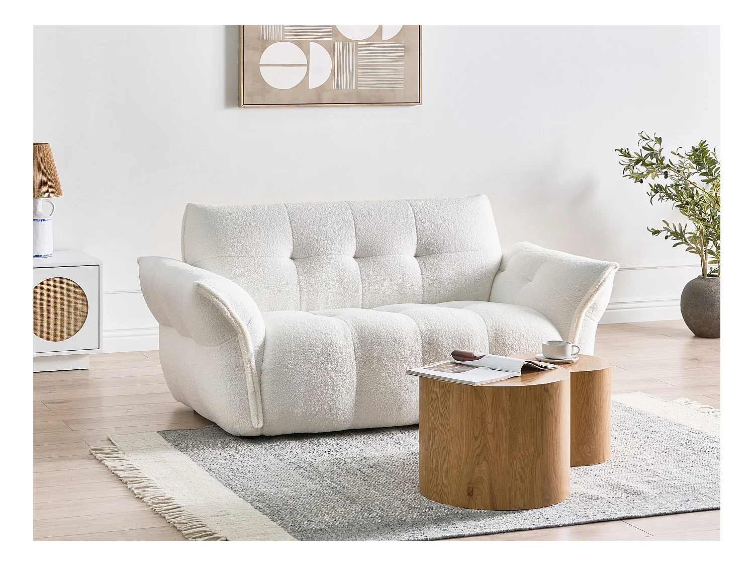 Canapé 2 places HALBA Bouclé Blanc