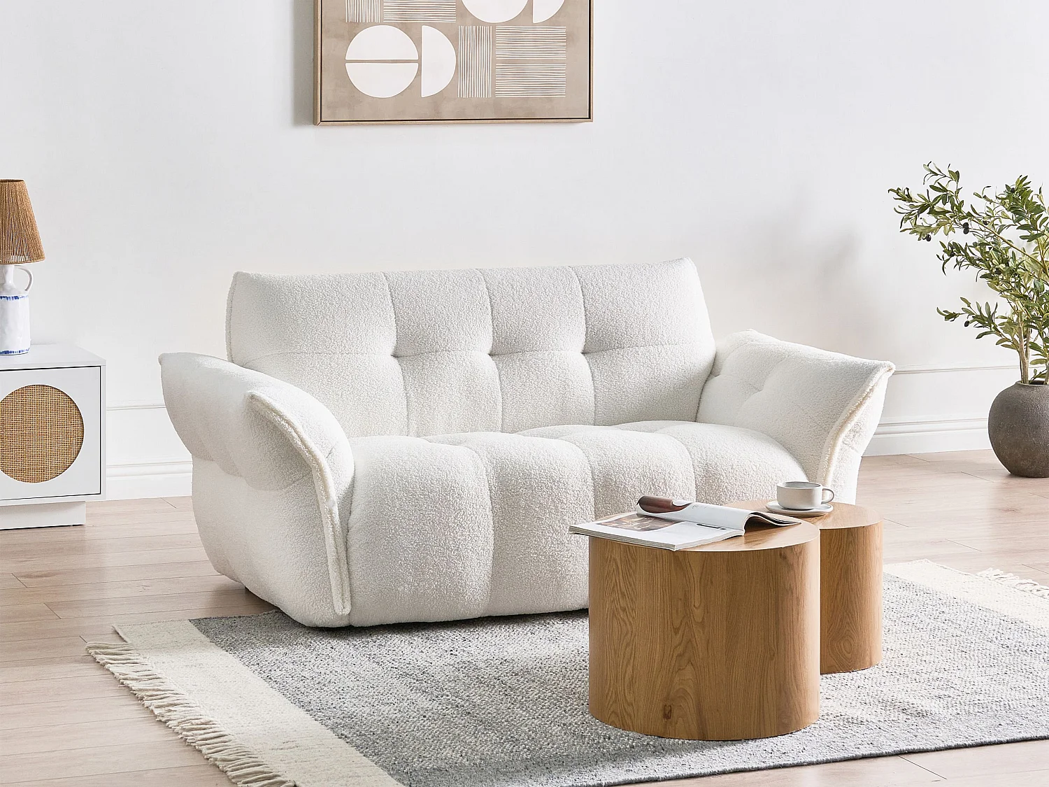 Canapé 2 places HALBA Bouclé Blanc