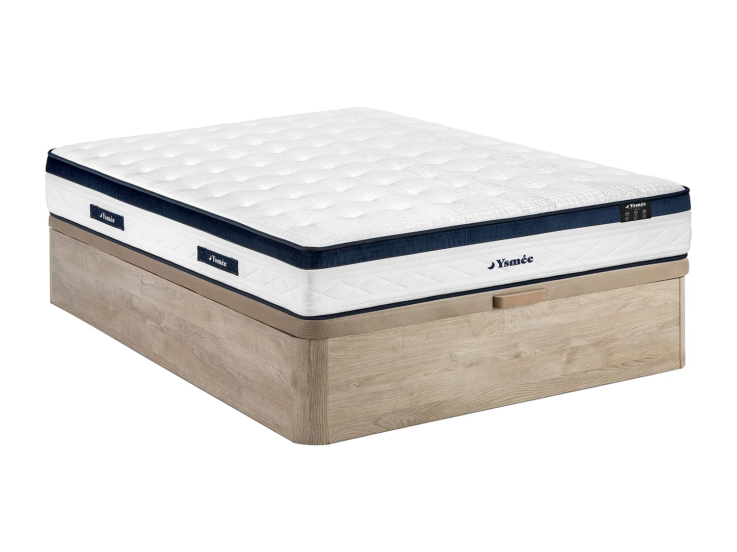 Ensemble 140 x 190 cm sommier coffre naturel clair + matelas ressorts ensachés 5 zones coutil rafraichissant ép.28cm - KOROVOU de YSMÉE