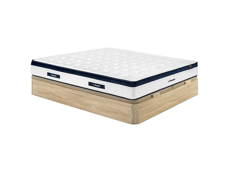 Set 180 x 200 cm letto contenitore in legno chiaro + materasso a molle insacchettate 5 zone con rivestimento rinfrescante sp. 28 cm - KOROVOU di YSMÉE