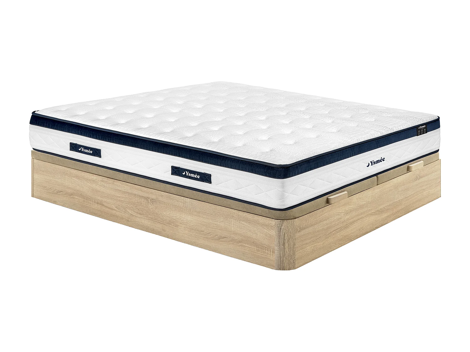 Ensemble 180 x 200 cm sommier coffre naturel clair + matelas ressorts ensachés 5 zones coutil rafraichissant ép.28cm - KOROVOU de YSMÉE