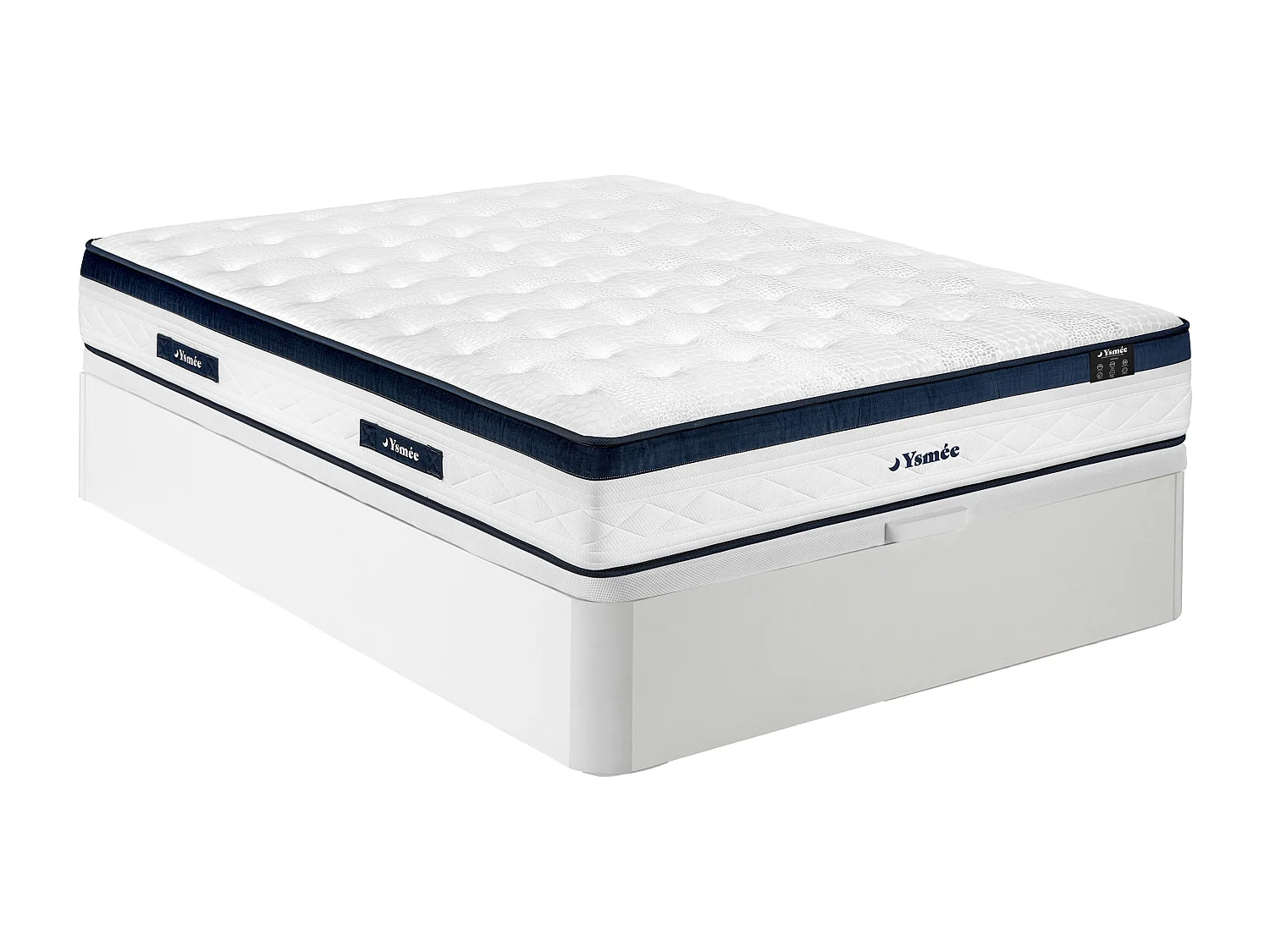 Ensemble 140 x 190 cm sommier coffre blanc + matelas ressorts ensachés 5 zones coutil rafraichissant ép.28cm - KOROVOU de YSMÉE