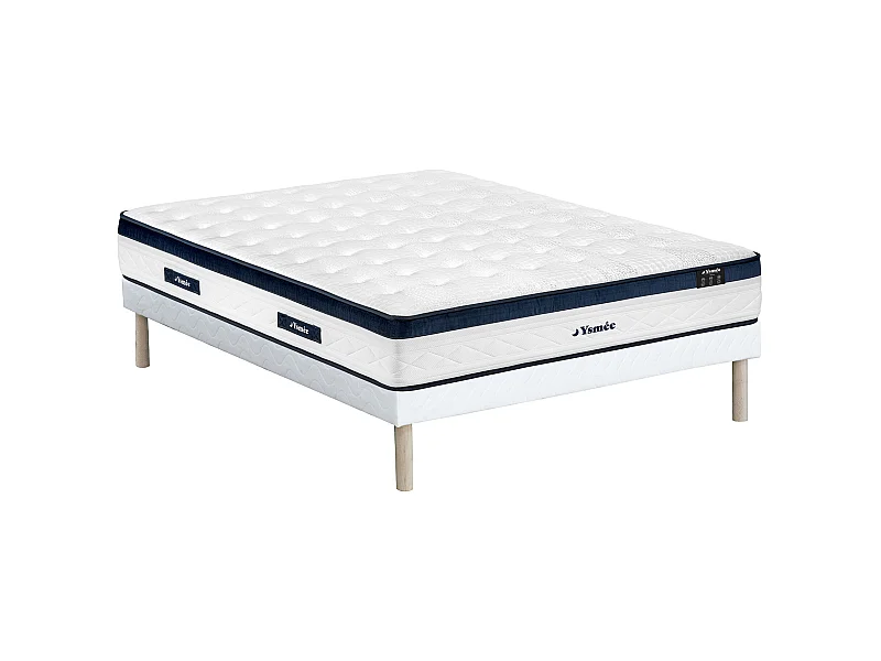 Set 140 x 190 cm - Boxspringuntergestell - Taschenfederkernmatratze 5 Zonen - Kühlender Bezug - Höhe 28 cm - KOROVOU von YSMÉE