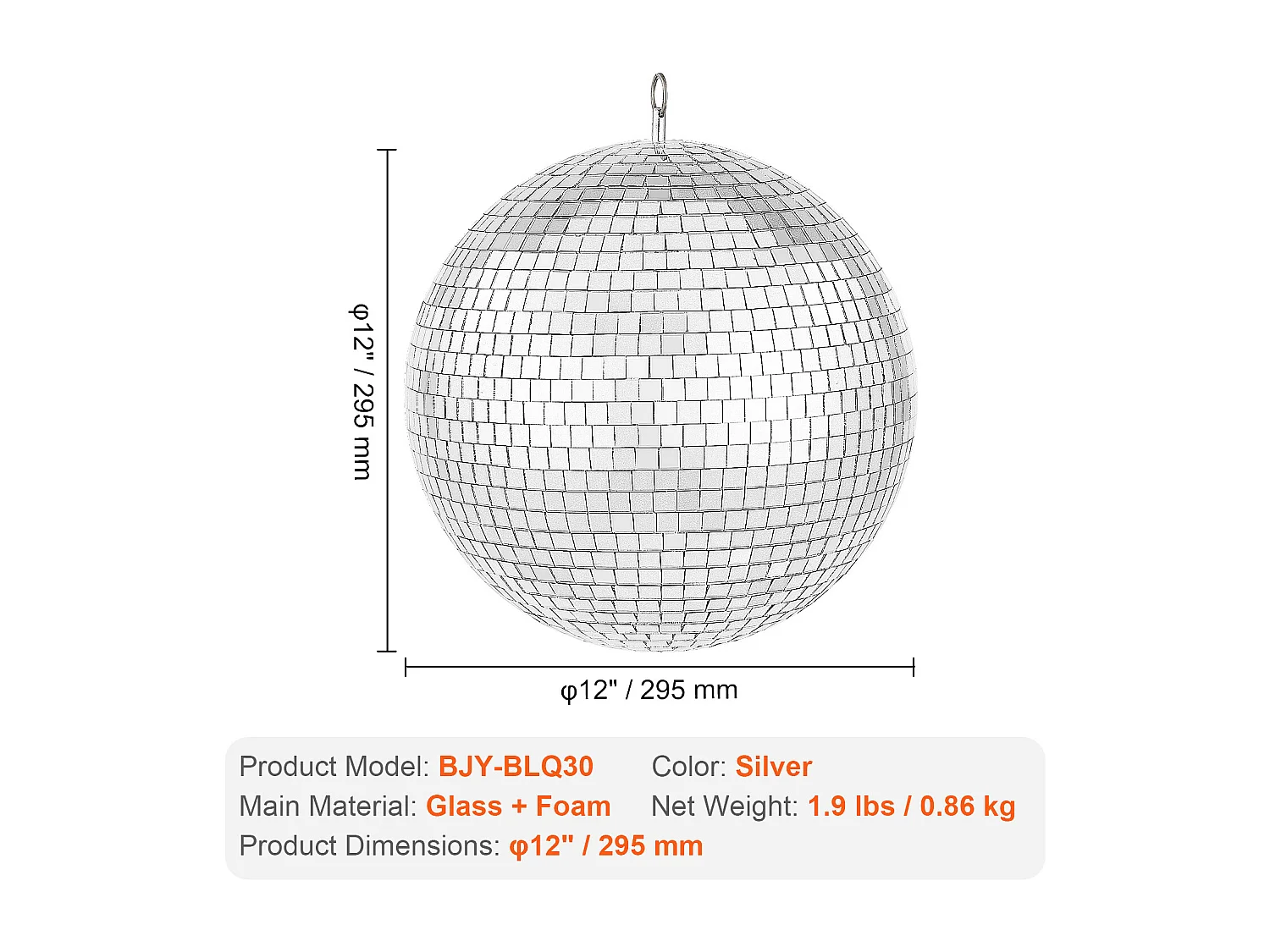 Boule Disco Miroir SucceBuy de 30 cm avec Anneau de Suspension pour Fêtes, Décoration Idéale pour DJ Club, Mariages, Anniversaires, Noël