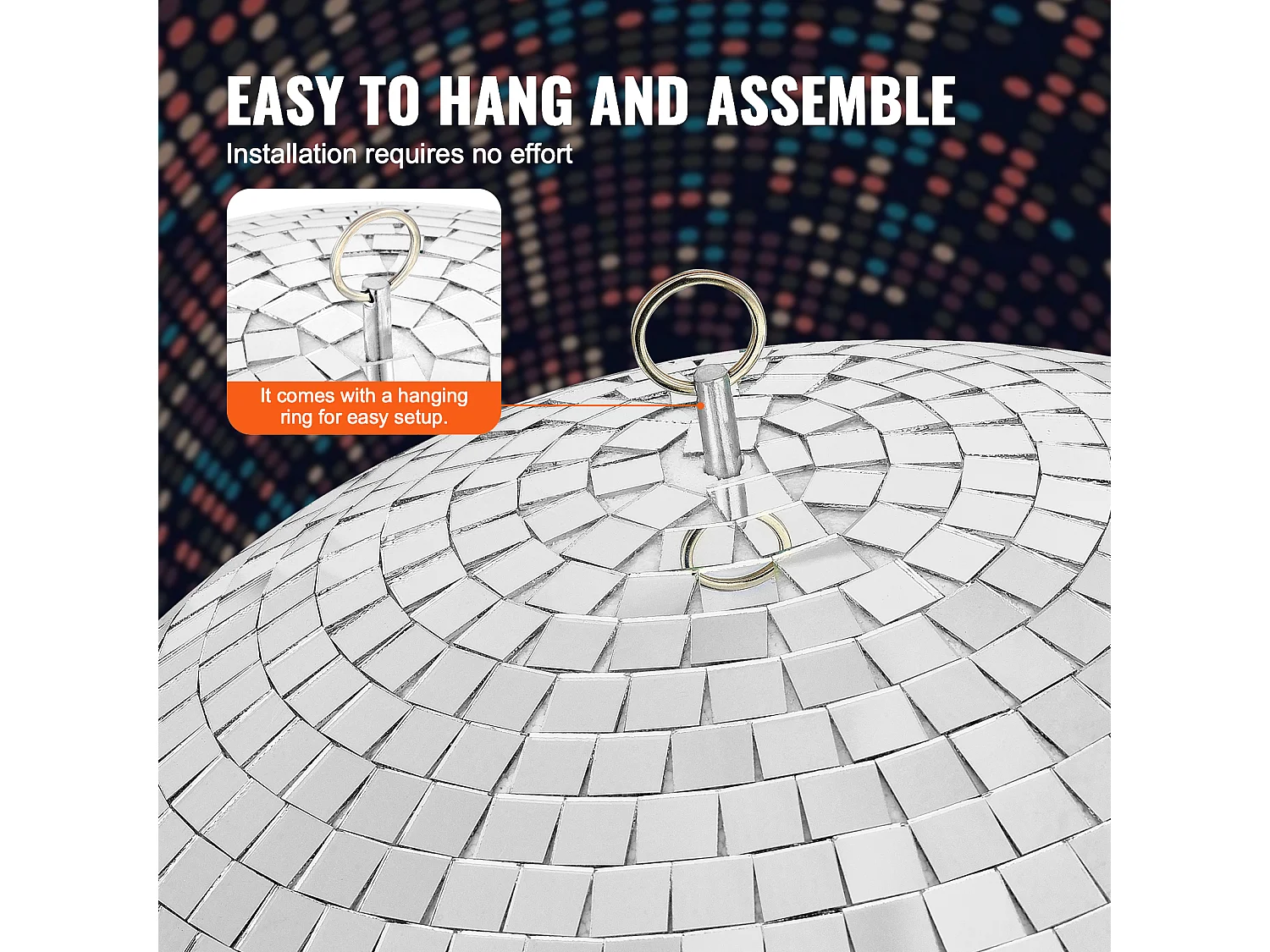 Boule Disco Miroir SucceBuy de 30 cm avec Anneau de Suspension pour Fêtes, Décoration Idéale pour DJ Club, Mariages, Anniversaires, Noël