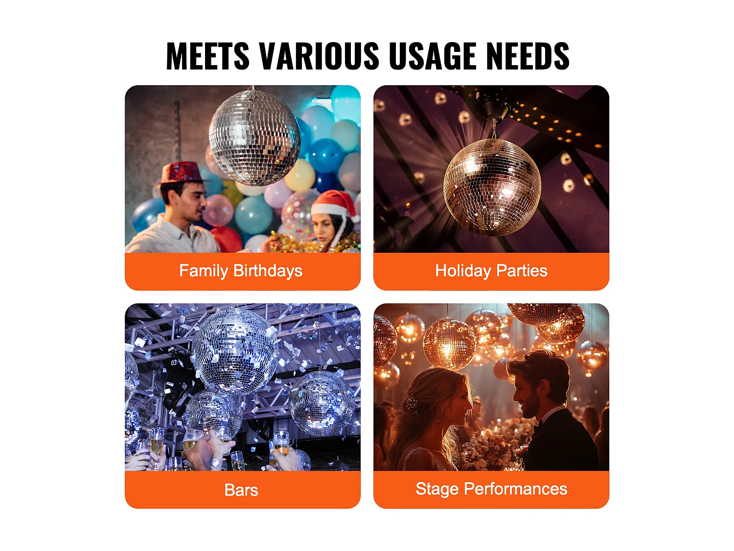 Boule Disco Miroir SucceBuy de 30 cm avec Anneau de Suspension pour Fêtes, Décoration Idéale pour DJ Club, Mariages, Anniversaires, Noël