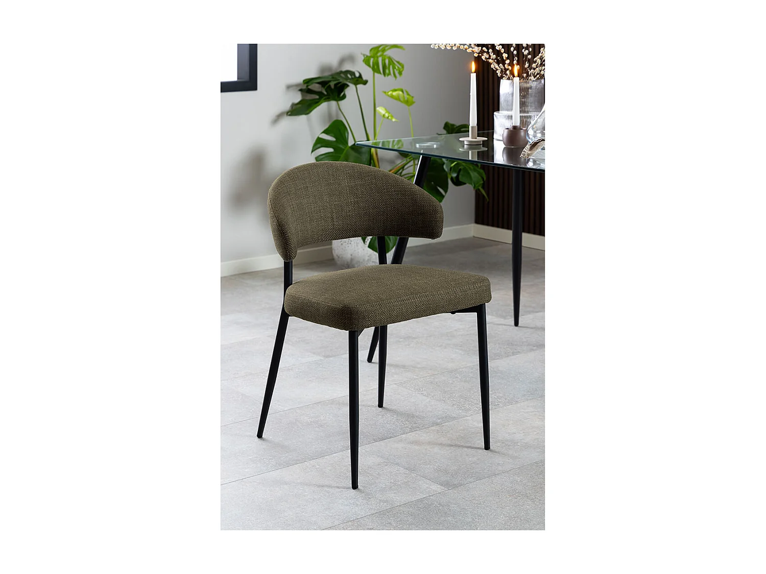 Edina chaise de salle à manger tissu vert.