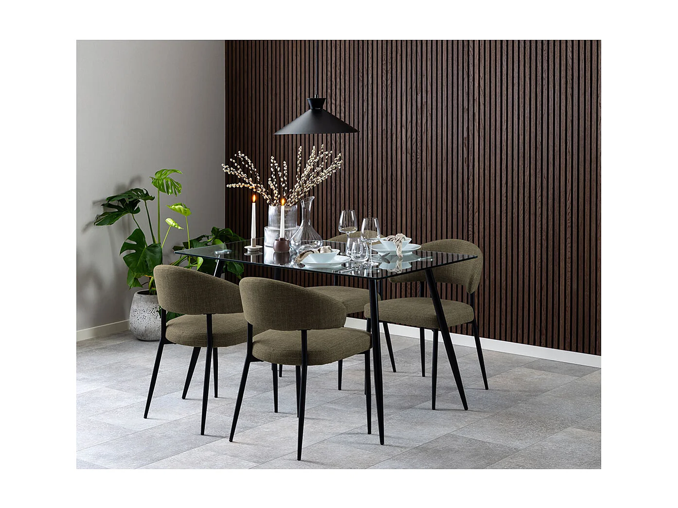 Edina chaise de salle à manger tissu vert.