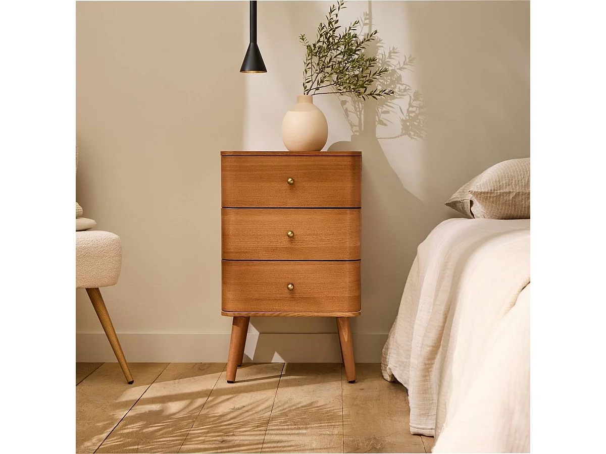 Comodino con 3 cassetti e frontali dai bordi arrotondati H71 cm - KARL