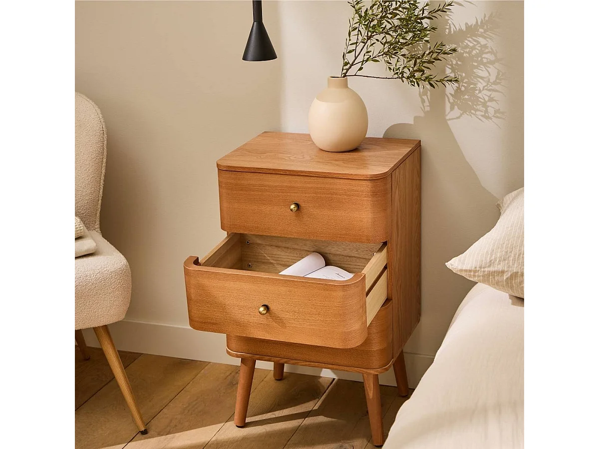 Chevet 3 tiroirs avec façades aux bords arrondis H71 cm KARL