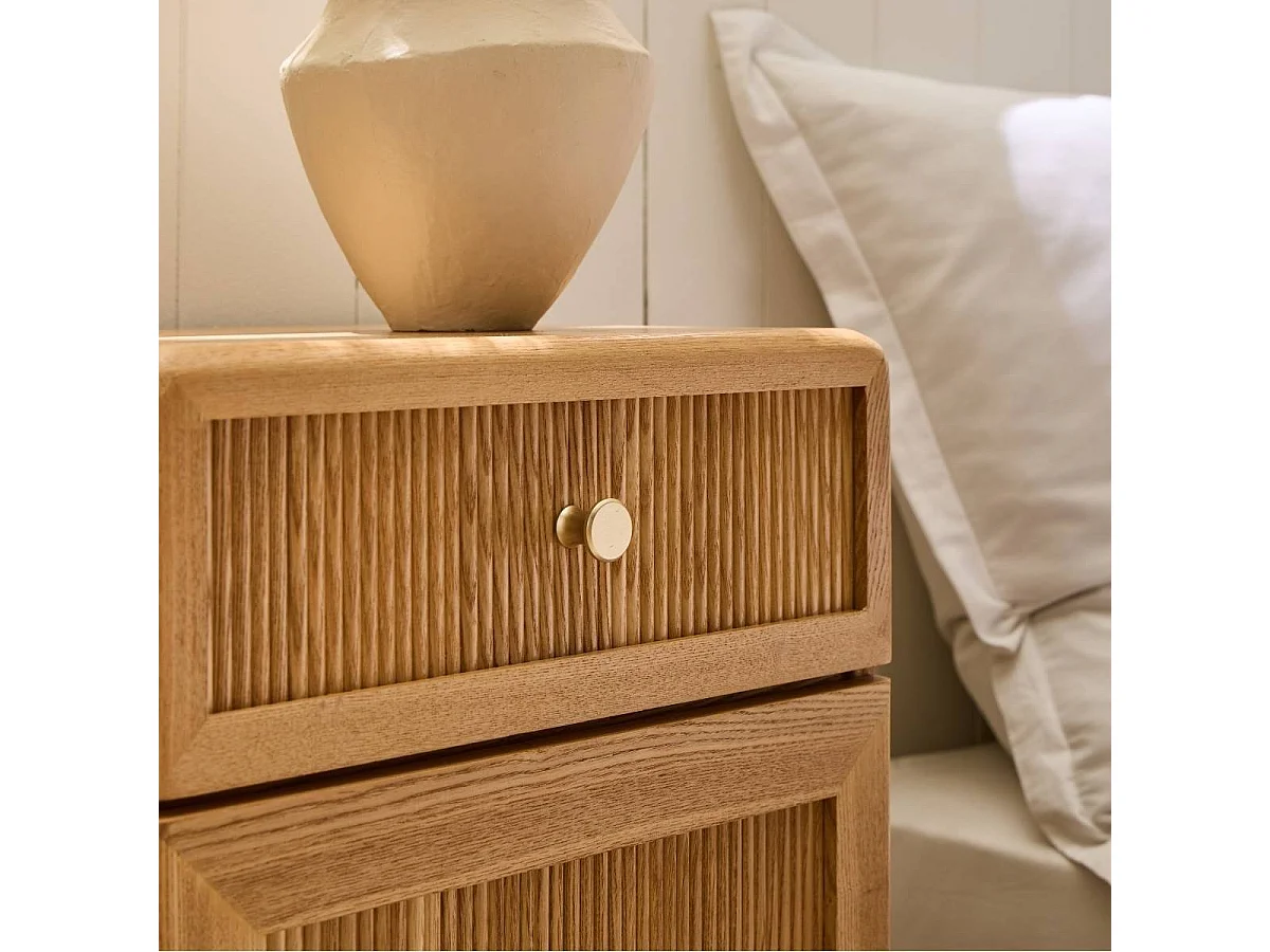 Chevet 1 porte et 1 tiroir avec façades lamellées H71 cm - AVA