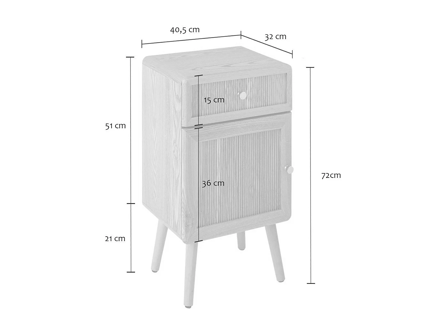 Chevet 1 porte et 1 tiroir avec façades lamellées H71 cm - AVA