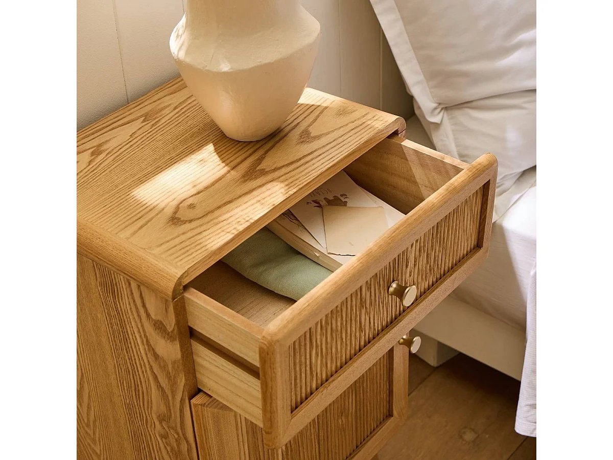 Chevet 1 porte et 1 tiroir avec façades lamellées H71 cm - AVA