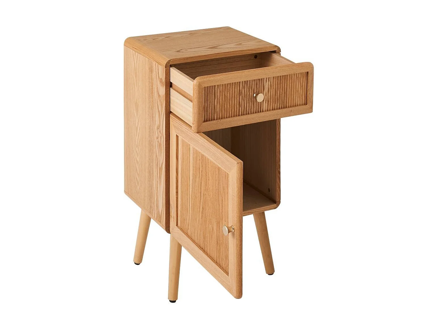 Chevet 1 porte et 1 tiroir avec façades lamellées H71 cm - AVA