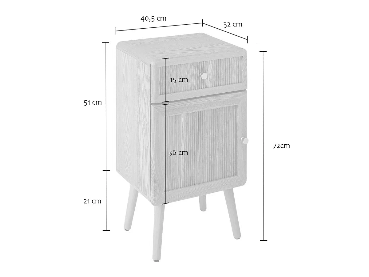 Nachttisch mit 1 Tür und 1 Schublade, Fronten in Lamellenoptik, H71 cm - AVA