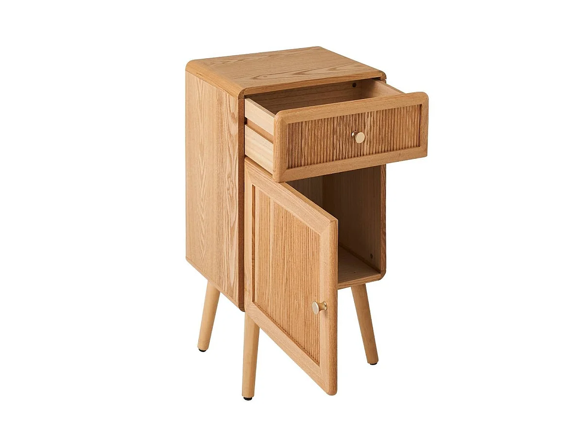 Nachttisch mit 1 Tür und 1 Schublade, Fronten in Lamellenoptik, H71 cm - AVA