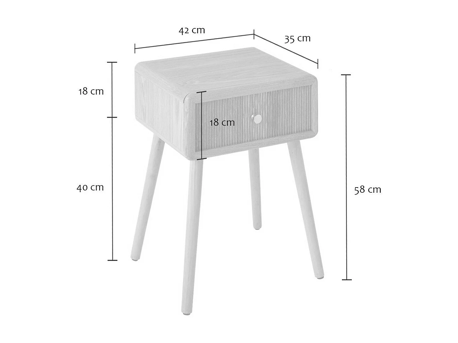 Nachtkastje met 1 lade en latteneffect front L42 cm - AVA