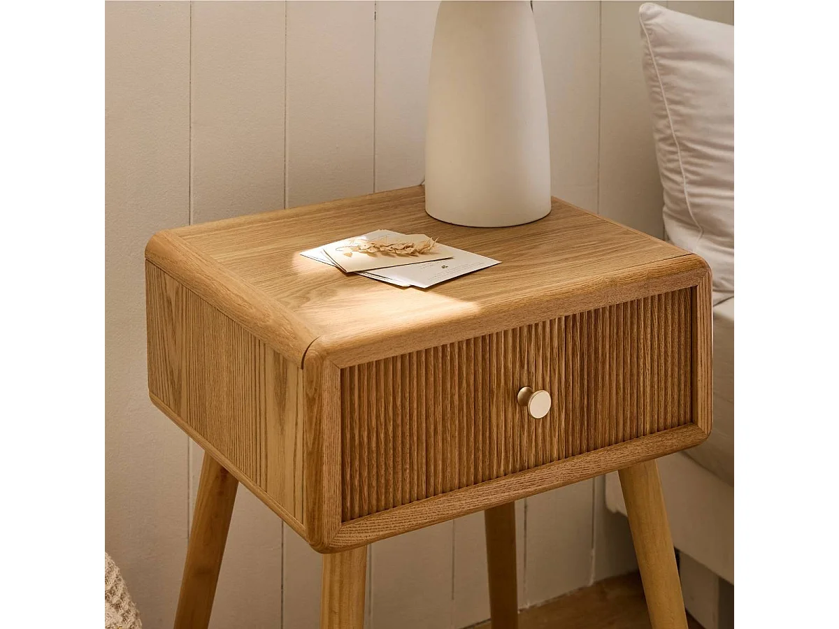 Chevet 1 tiroir avec façades lamellées H52 cm - AVA