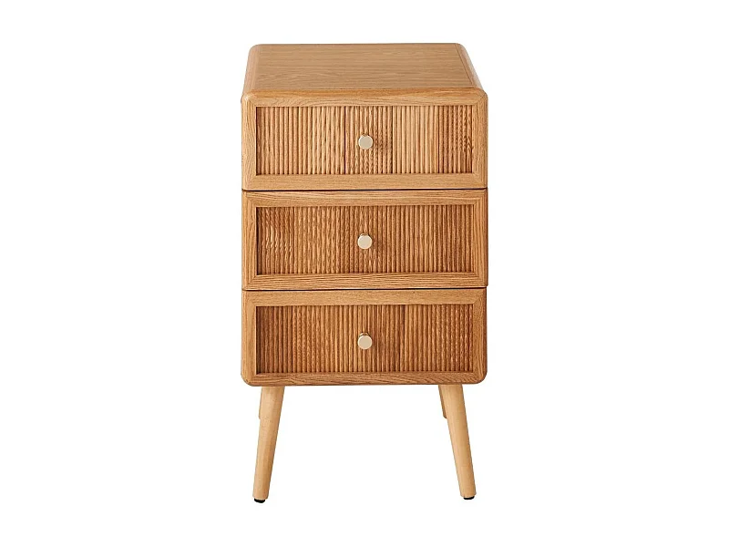 Comodino con 3 cassetti e frontali effetto lamelle H71 cm - AVA