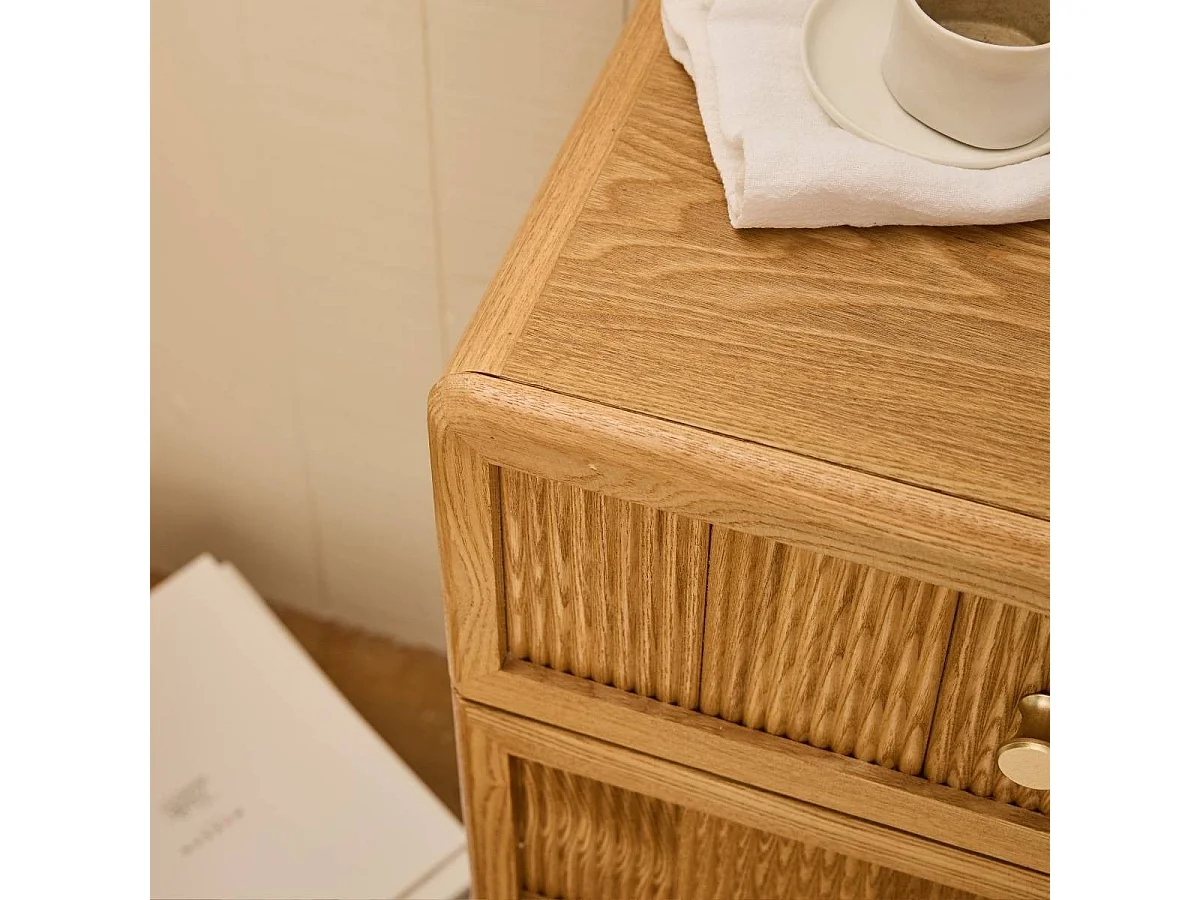 Chevet 3 tiroirs avec façades lamellées H71 cm AVA