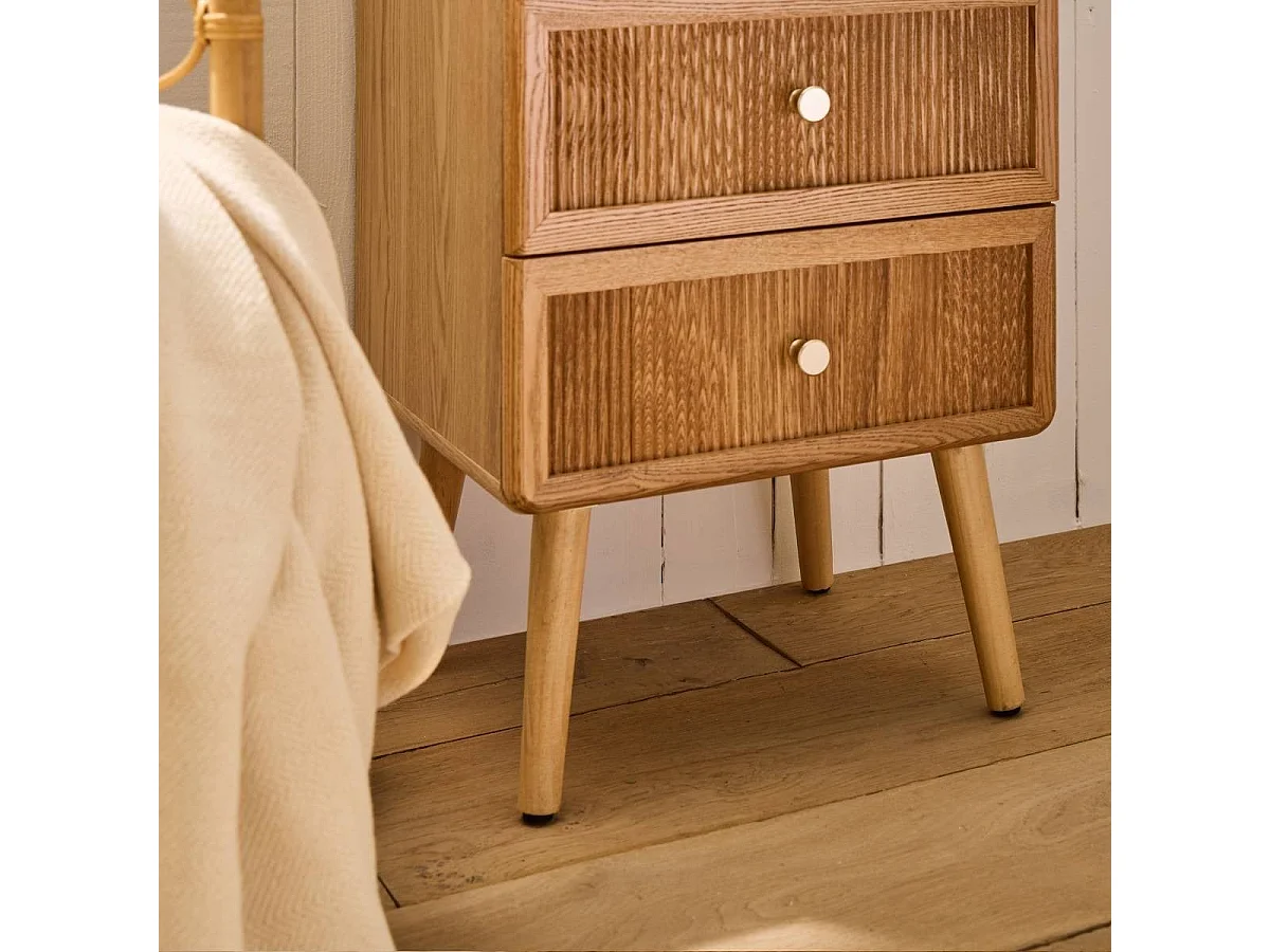 Chevet 3 tiroirs avec façades lamellées H71 cm AVA