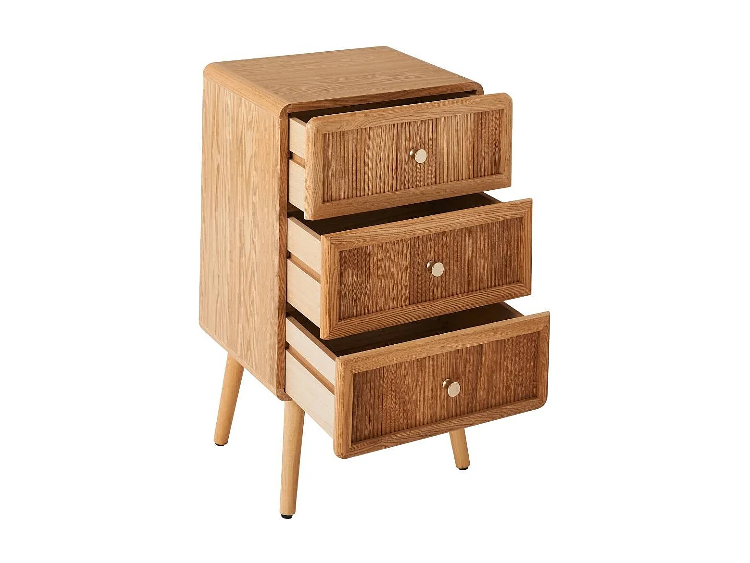 Chevet 3 tiroirs avec façades lamellées H71 cm AVA