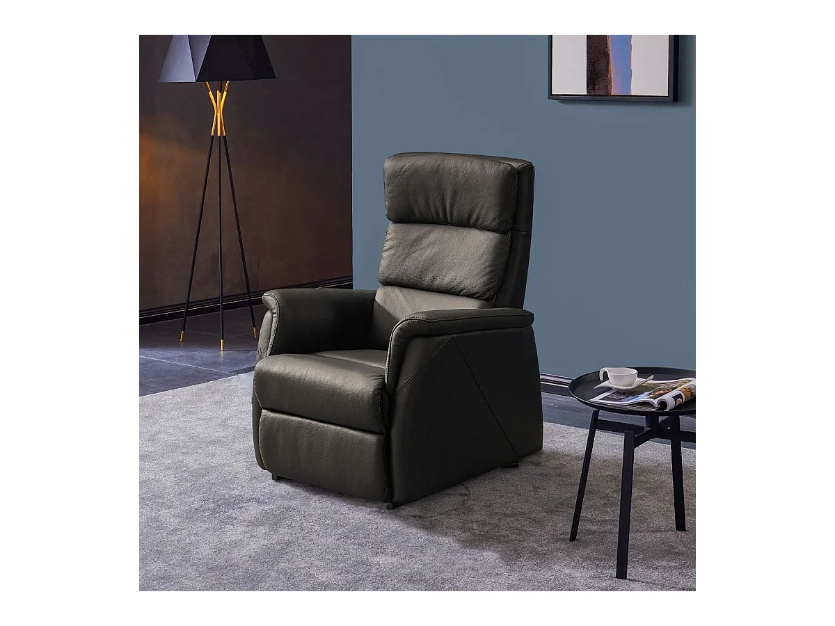 Fauteuil relax releveur en cuir vachette marron - MILLOR