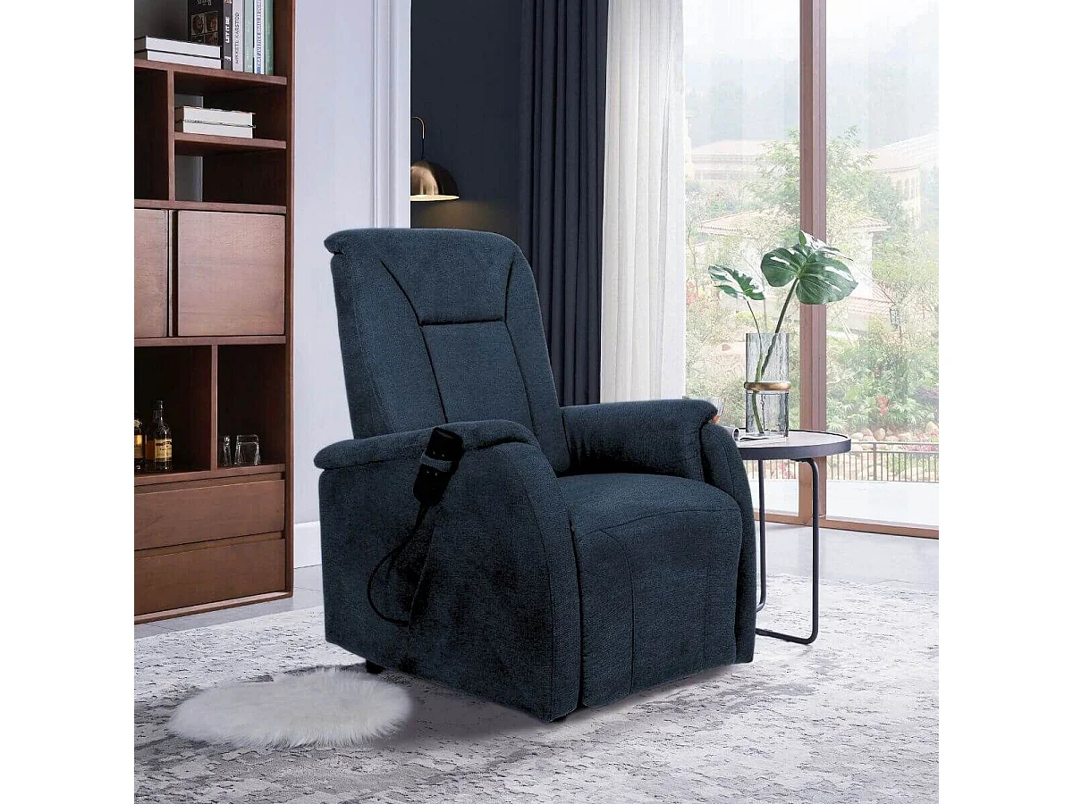 Fauteuil relax releveur tissu polyester traité hydrophobe bleu - NARVIK
