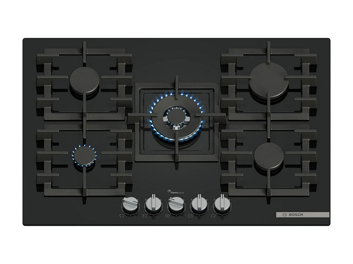 Bosch Table de cuisson gaz 75cm 5 feux 11500w noir - PPQ7A6I40