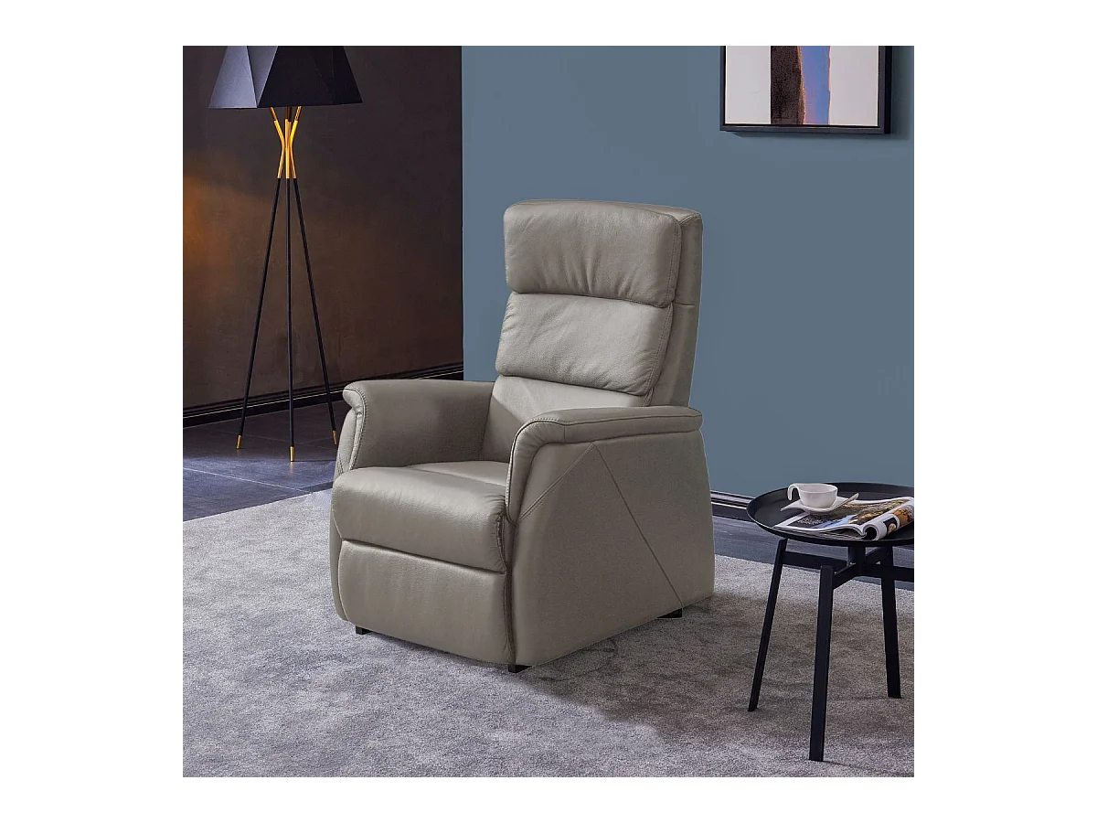 Fauteuil relax releveur en cuir vachette taupe - MILLOR