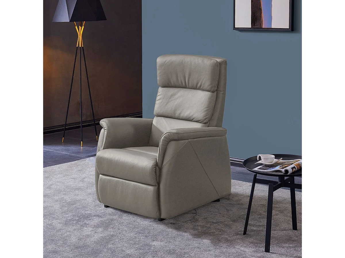 Fauteuil relax releveur en cuir vachette taupe - MILLOR