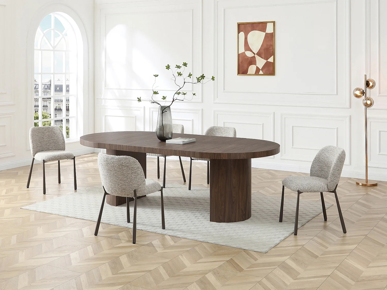 Table à manger extensible 4 à 12 personnes en MDF - Naturel foncé - SIDRINA