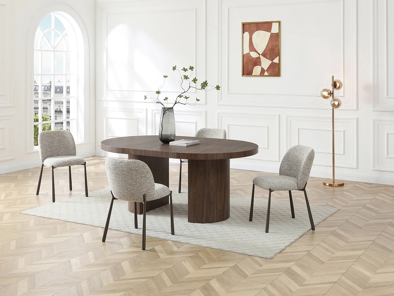 Table à manger extensible 4 à 12 personnes en MDF - Naturel foncé - SIDRINA