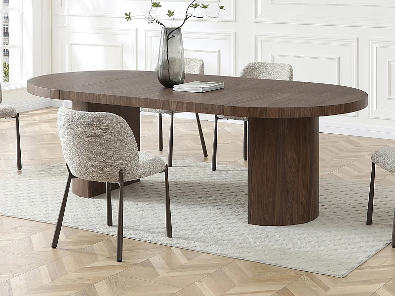 Table à manger extensible 4 à 12 personnes en MDF - Naturel foncé - SIDRINA