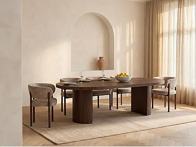 Table à manger extensible 4 à 12 personnes en MDF - Naturel foncé - SIDRINA