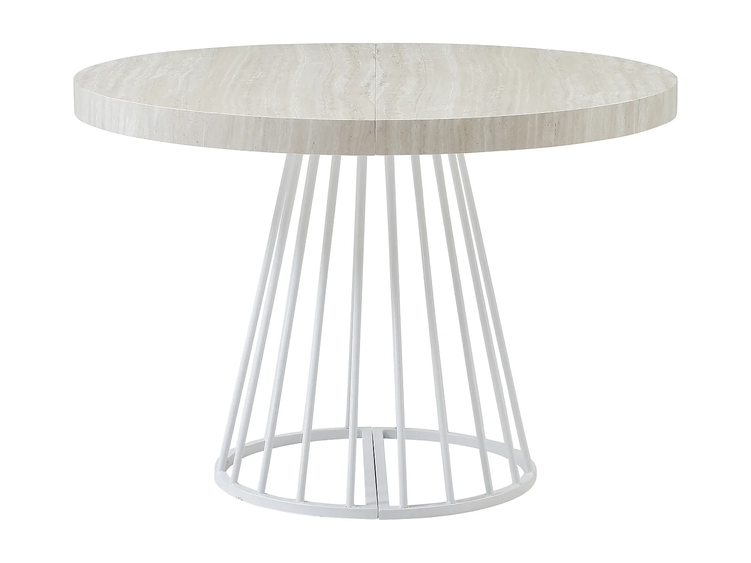 Table à manger extensible 2 à 12 personnes en MDF et acier - Effet travertin beige et blanc - FIRELA
