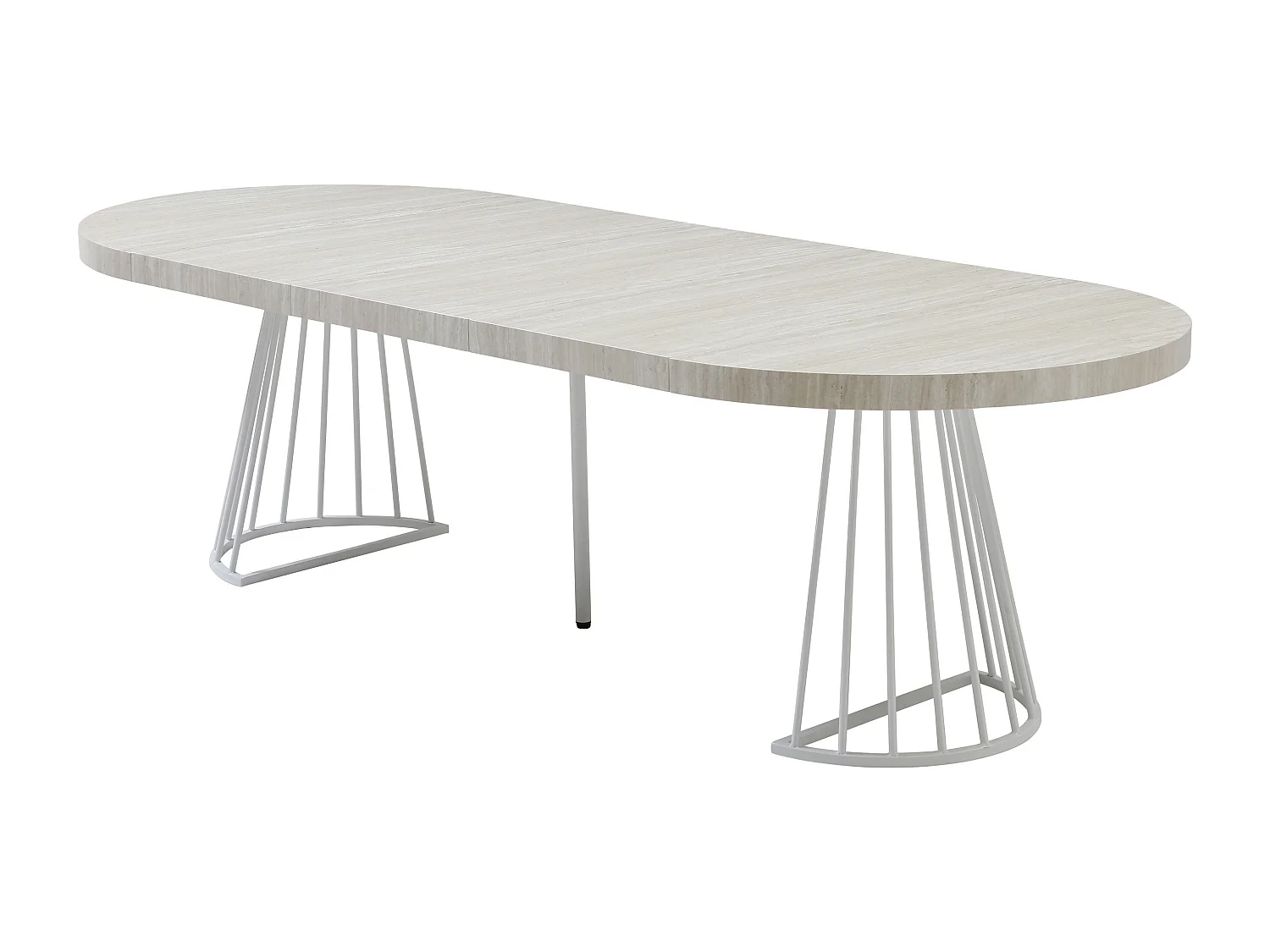 Table à manger extensible 2 à 12 personnes en MDF et acier - Effet travertin beige et blanc - FIRELA