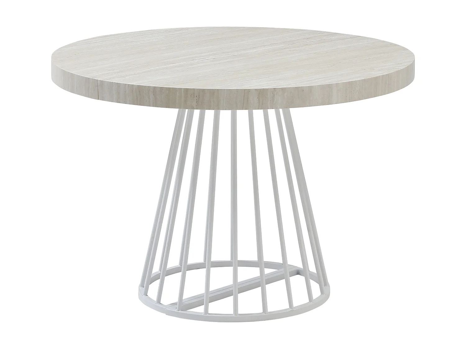 Table à manger extensible 2 à 12 personnes en MDF et acier - Effet travertin beige et blanc - FIRELA