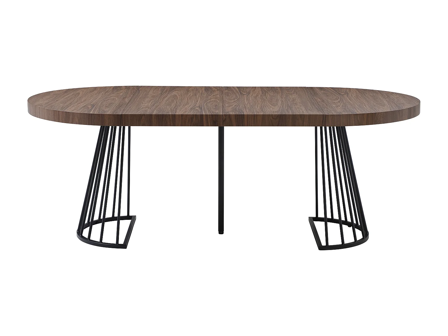 Table à manger extensible 2 à 12 personnes en MDF et acier - Naturel foncé et noir - FIRELA